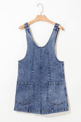 Denim Sleeveless Patched Pocket Romper