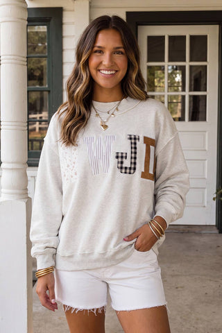 WWJD Plaid Striped Floral Mock Neck Sweatshirt