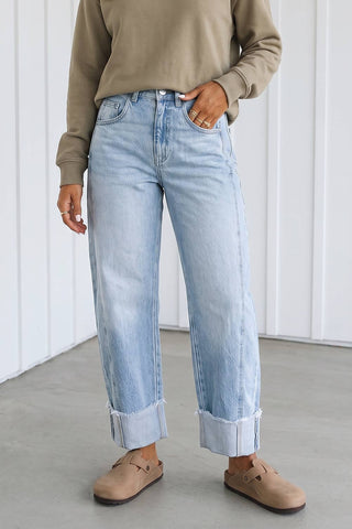LAS Raw Hem Turnup Loose Ankle-length Pocket Jeans (4-16)