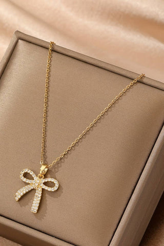 Elegant Plated Rhinestone Bowknot Pendant Necklace 🎀✨