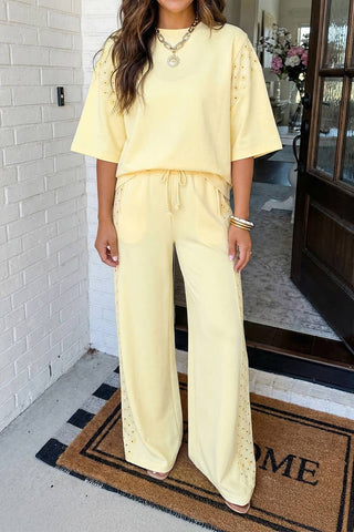 LAS Solid Oversize Tee Drawstring Pants 2pcs Outfit (S-XL)