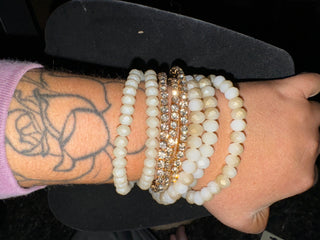 Neutral/Cream Bracelet Set W/Rhinestone Band