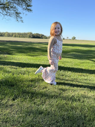 Fall Floral Jumpsuit with light Brown Turtle Neck