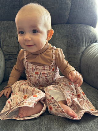 Fall Floral Jumpsuit with light Brown Turtle Neck