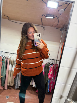 Striped Ribbed Edge Drop Shoulder Sweater