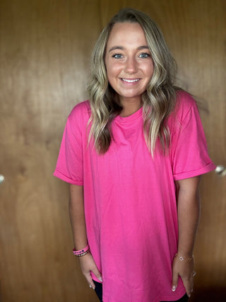 Casual Plain Crew Neck Tee - Rose