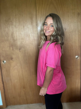 Casual Plain Crew Neck Tee - Rose