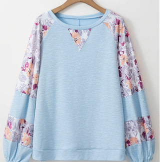 Floral Patchwork Balloon Sleeve Top