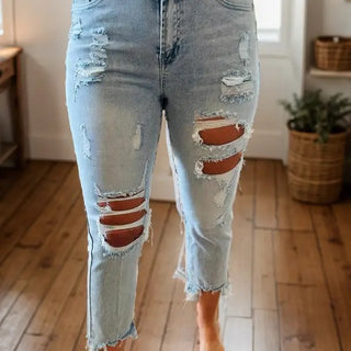 Light Wash Distressed Straight Leg