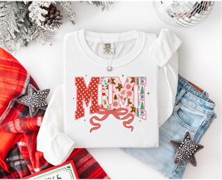 Mimi Christmas Print on a white comfort color long-sleeve. 