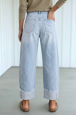 LAS Raw Hem Turnup Loose Ankle-length Pocket Jeans (4-16)