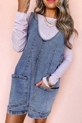 Denim Sleeveless Pocket Romper 
