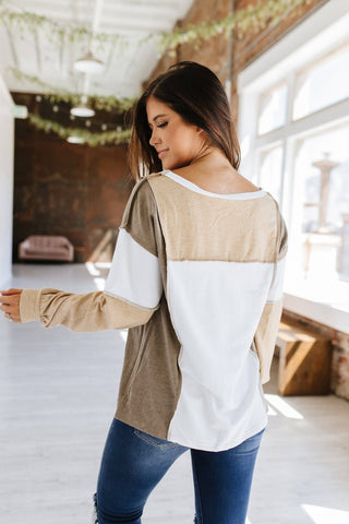 Khaki Colorblock Long Sleeve Top