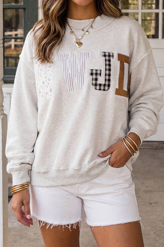 WWJD Plaid Striped Floral Mock Neck Sweatshirt