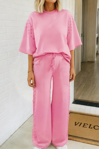 LAS Solid Oversize Tee Drawstring Pants 2pcs Outfit (S-XL)