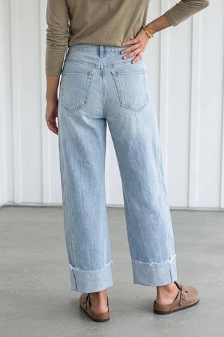 LAS Raw Hem Turnup Loose Ankle-length Pocket Jeans (4-16)