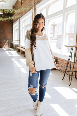 Khaki Colorblock Long Sleeve Top