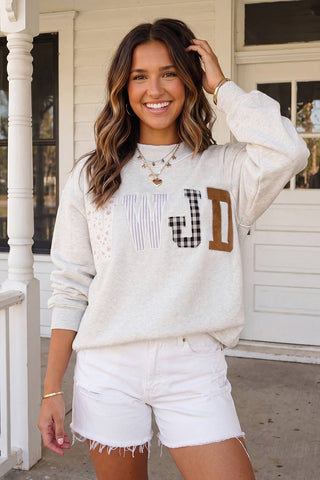 WWJD Plaid Striped Floral Mock Neck Sweatshirt