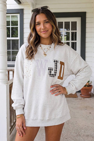 WWJD Plaid Striped Floral Mock Neck Sweatshirt